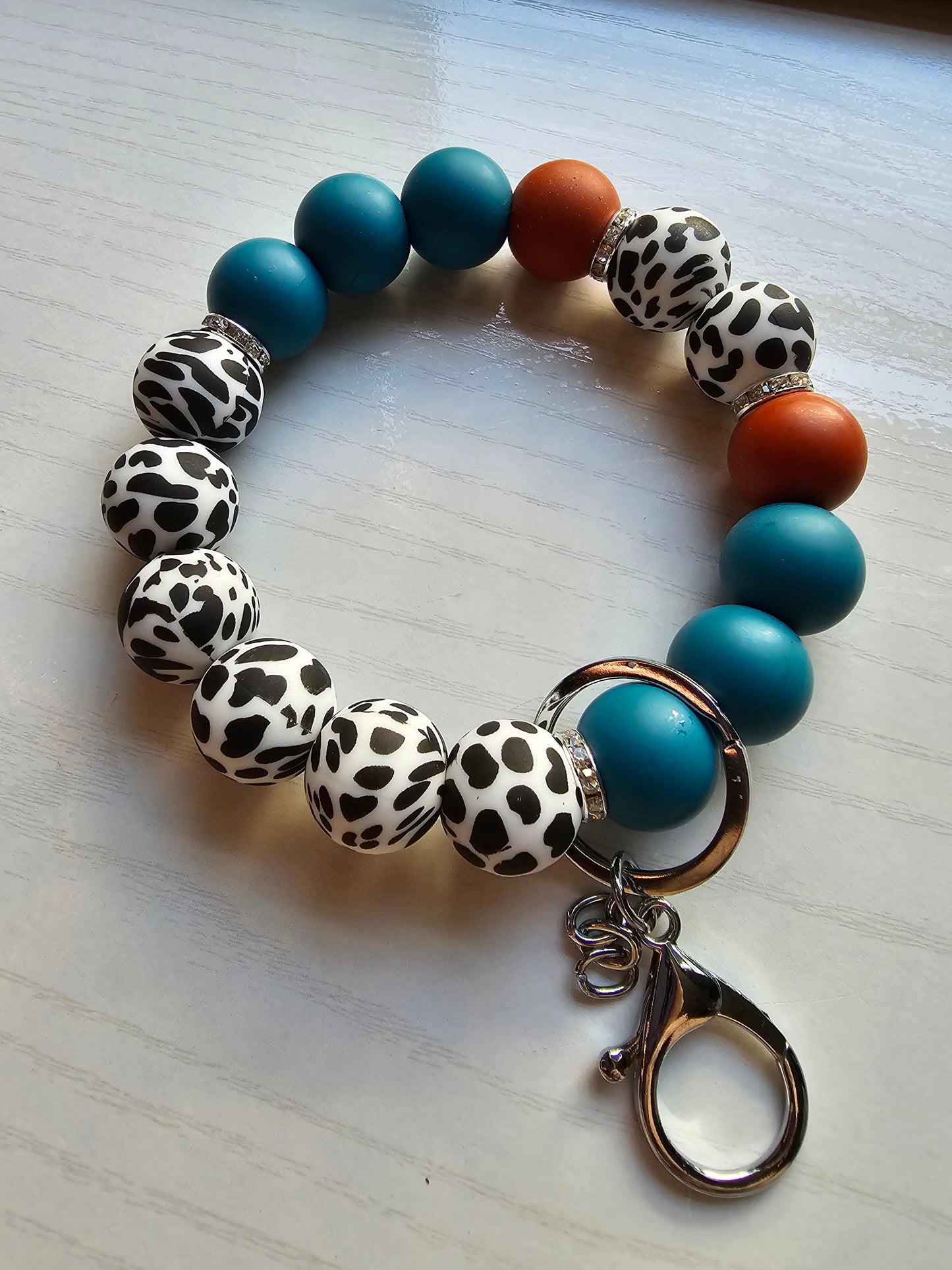 Cow Print Silicone Wristlet Keychain