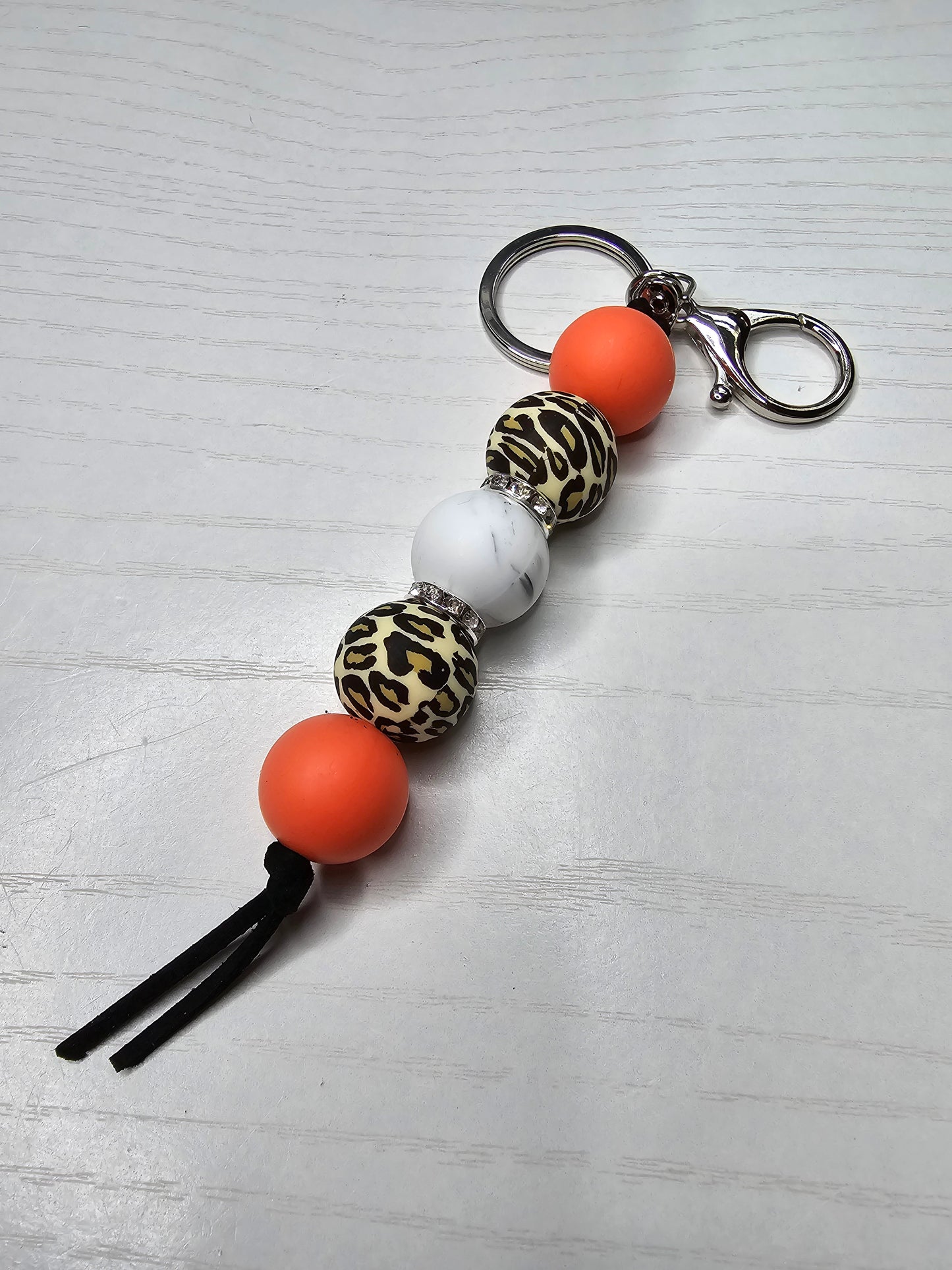 Leopard Print Marbled Silicone Beaded Keychain