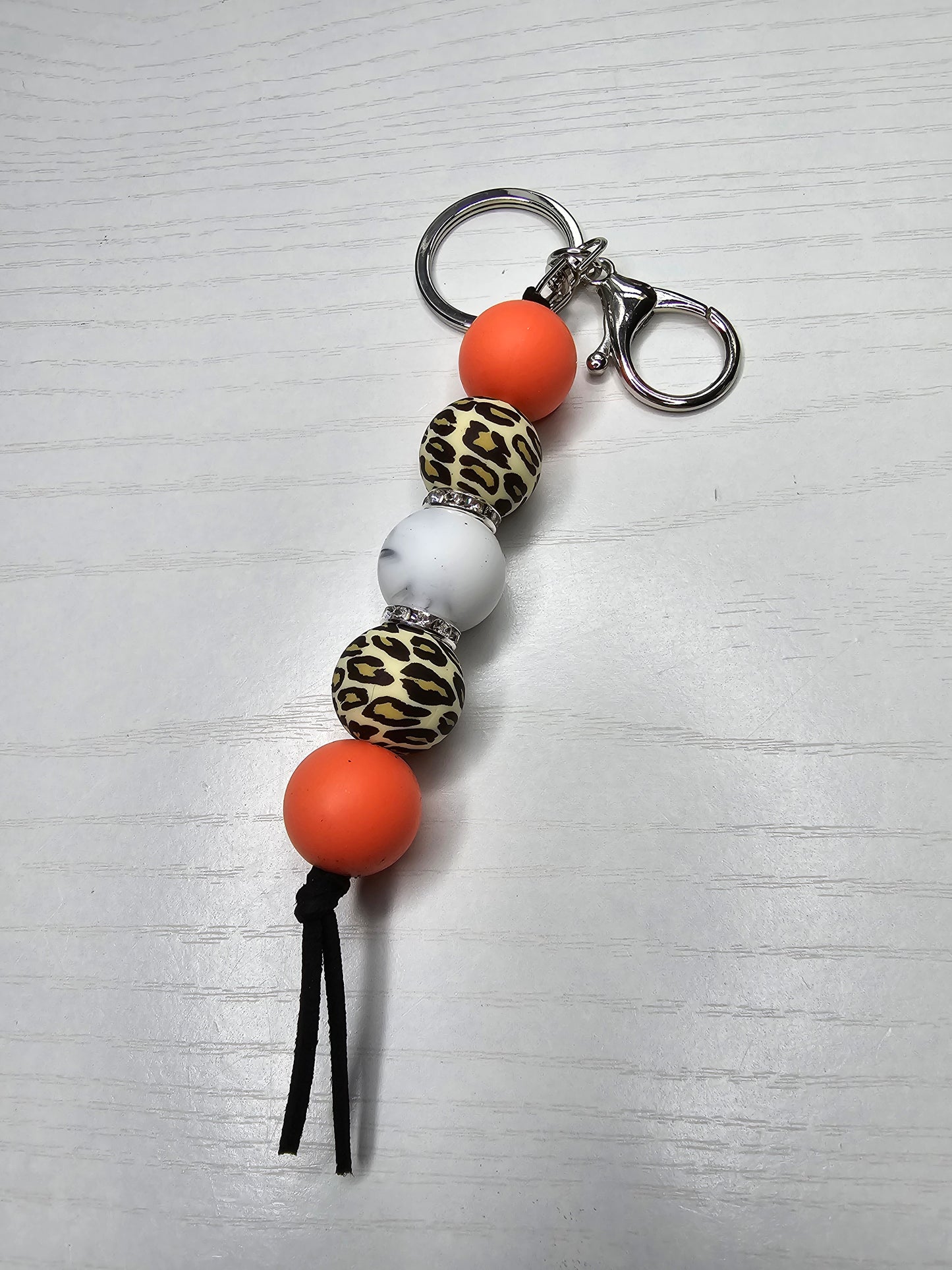 Leopard Print Marbled Silicone Beaded Keychain