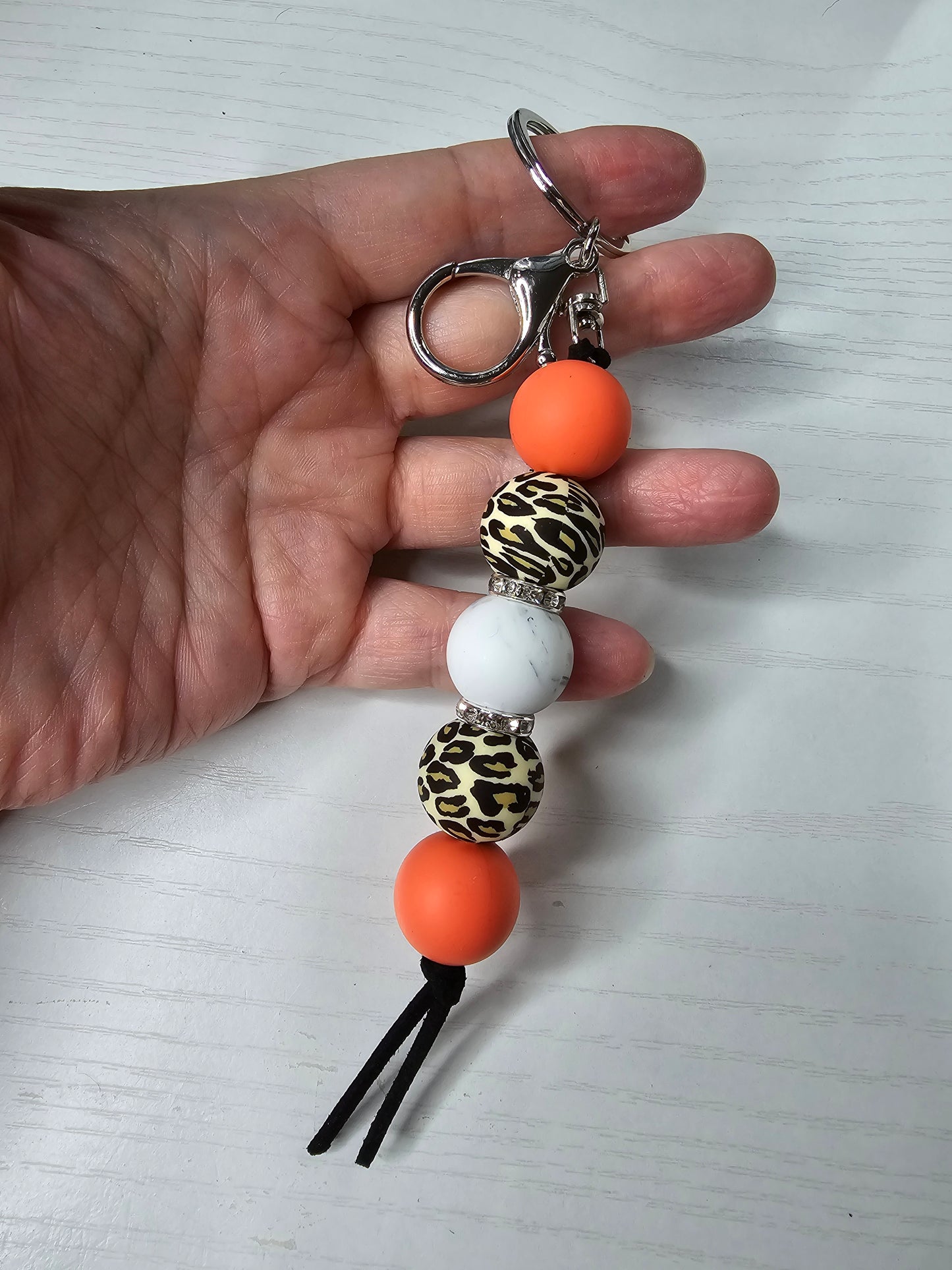 Leopard Print Marbled Silicone Beaded Keychain