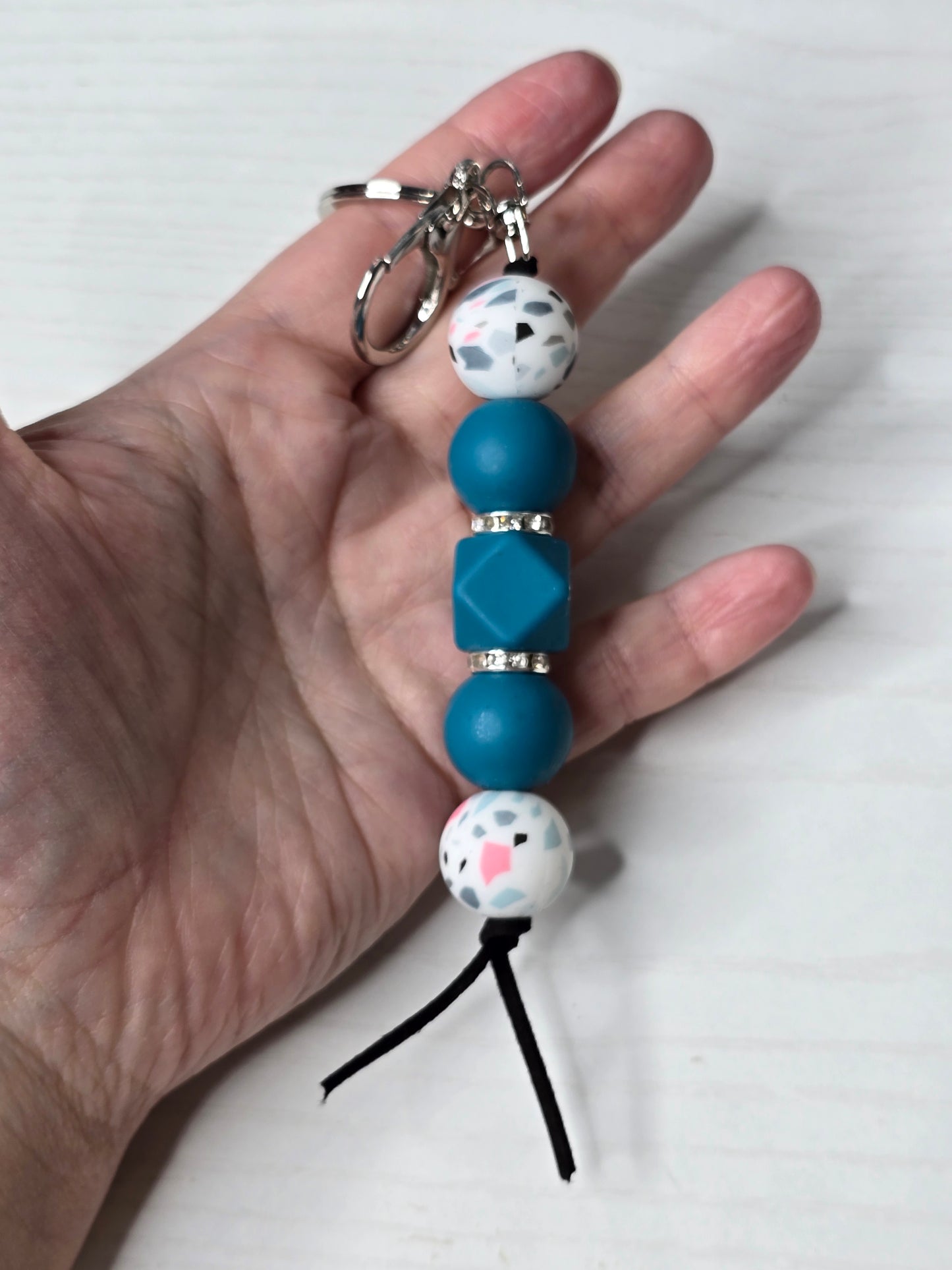 Terrazzo Print Silicone Beaded Keychain