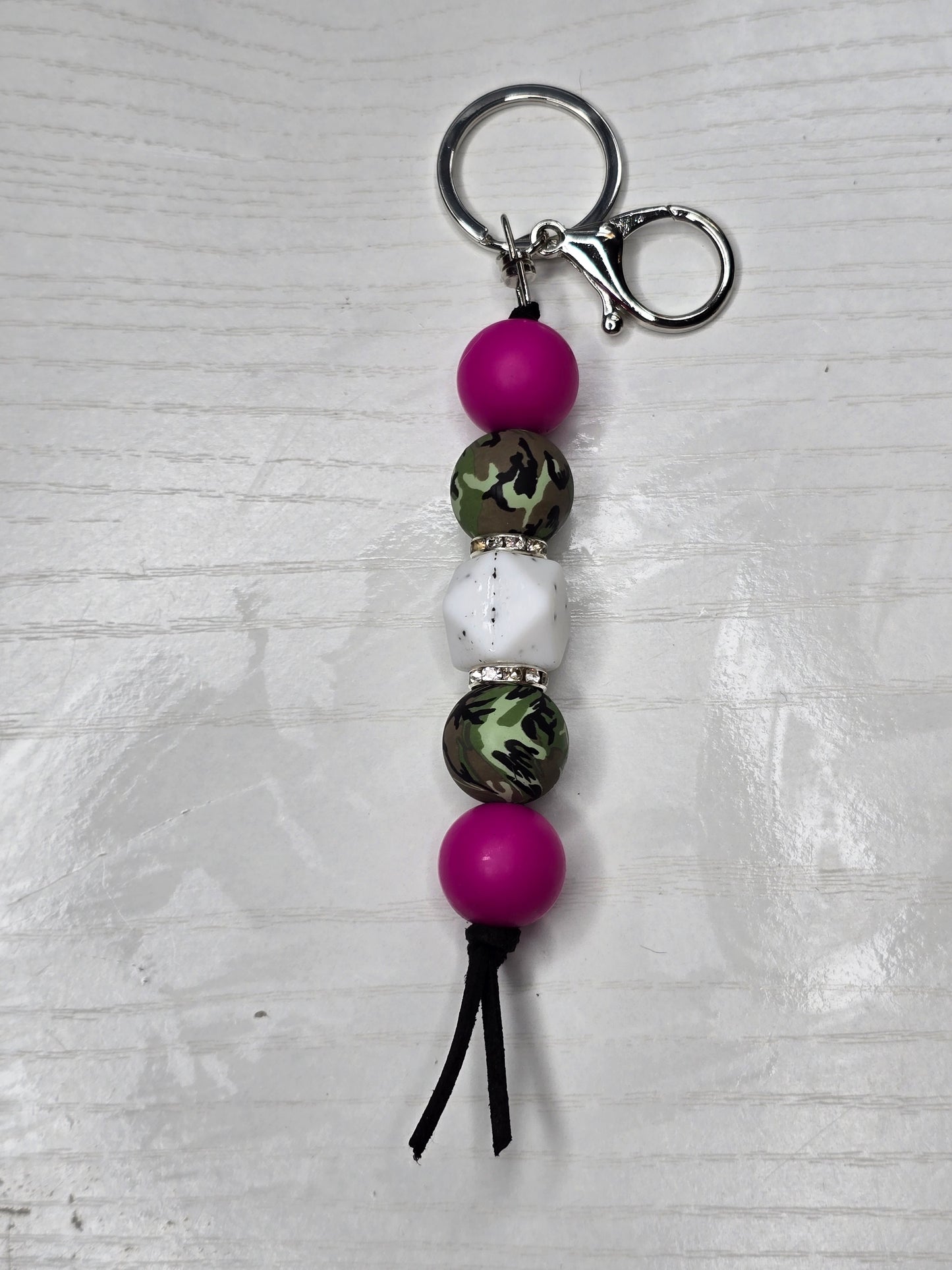 Pink Camo Silicone Beaded Keychain