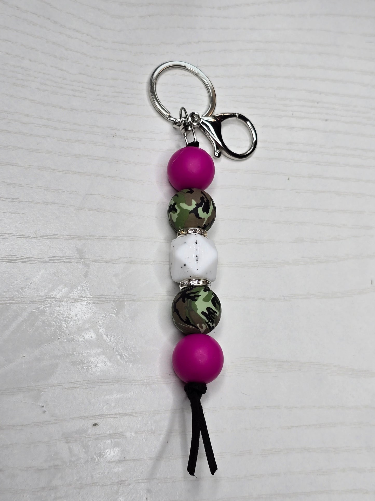 Pink Camo Silicone Beaded Keychain