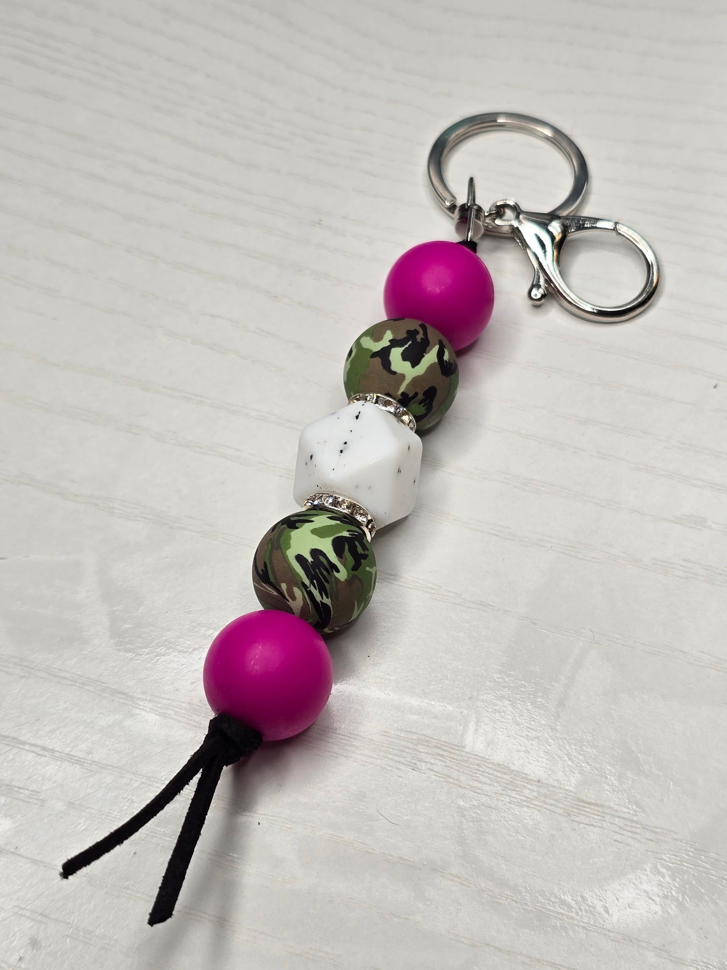 Pink Camo Silicone Beaded Keychain