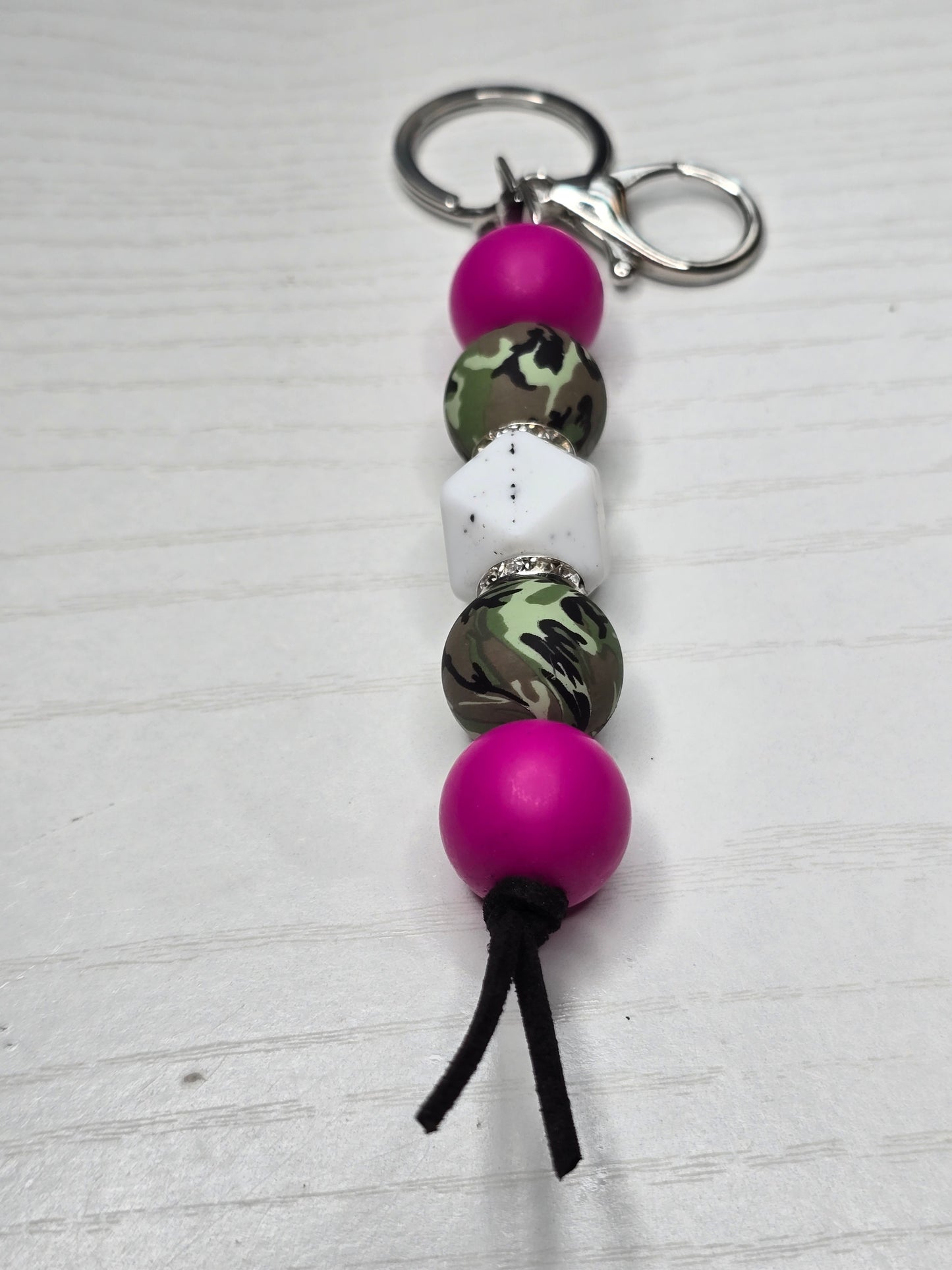 Pink Camo Silicone Beaded Keychain