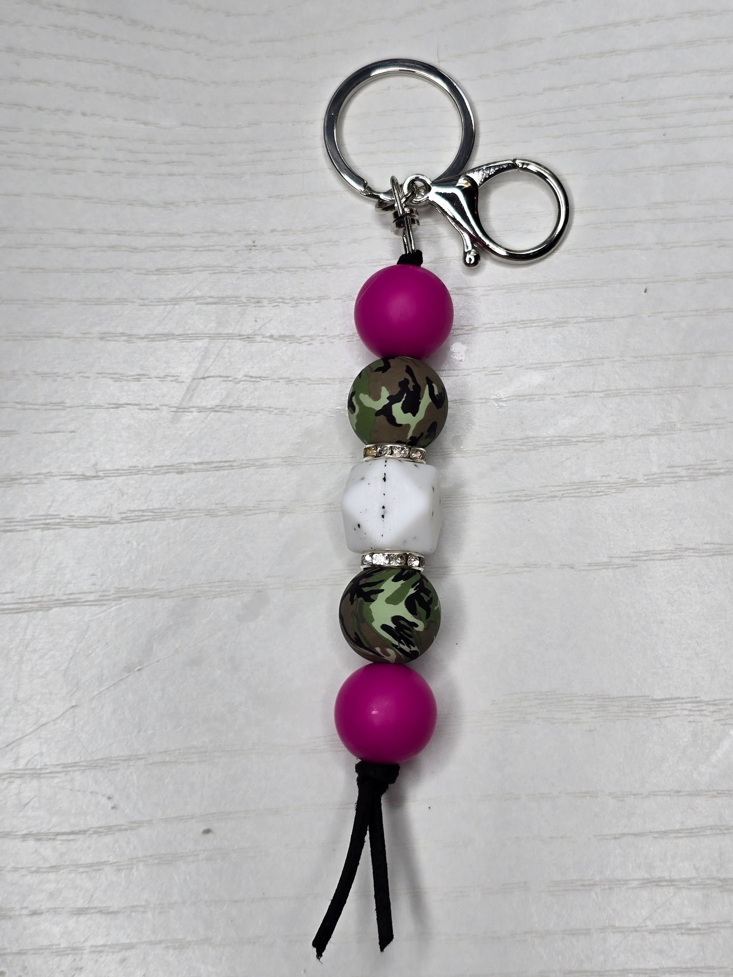 Pink Camo Silicone Beaded Keychain