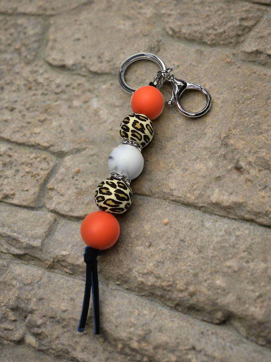 Leopard Print Marbled Silicone Beaded Keychain