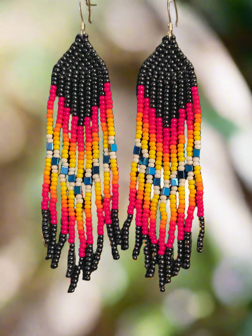 Handmade Fire Inspired Fringe Dangle Earrings