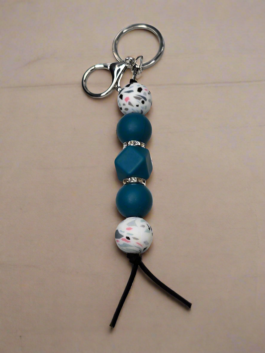 Terrazzo Print Silicone Beaded Keychain