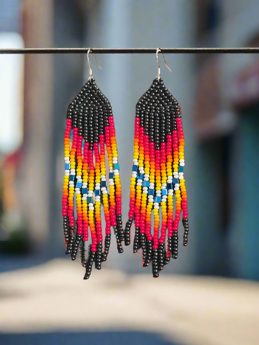 Handmade Fire Inspired Fringe Dangle Earrings