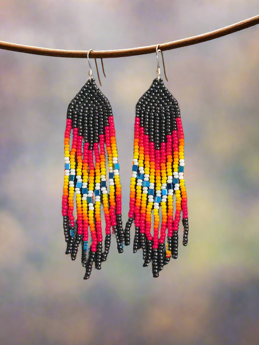 Handmade Fire Inspired Fringe Dangle Earrings