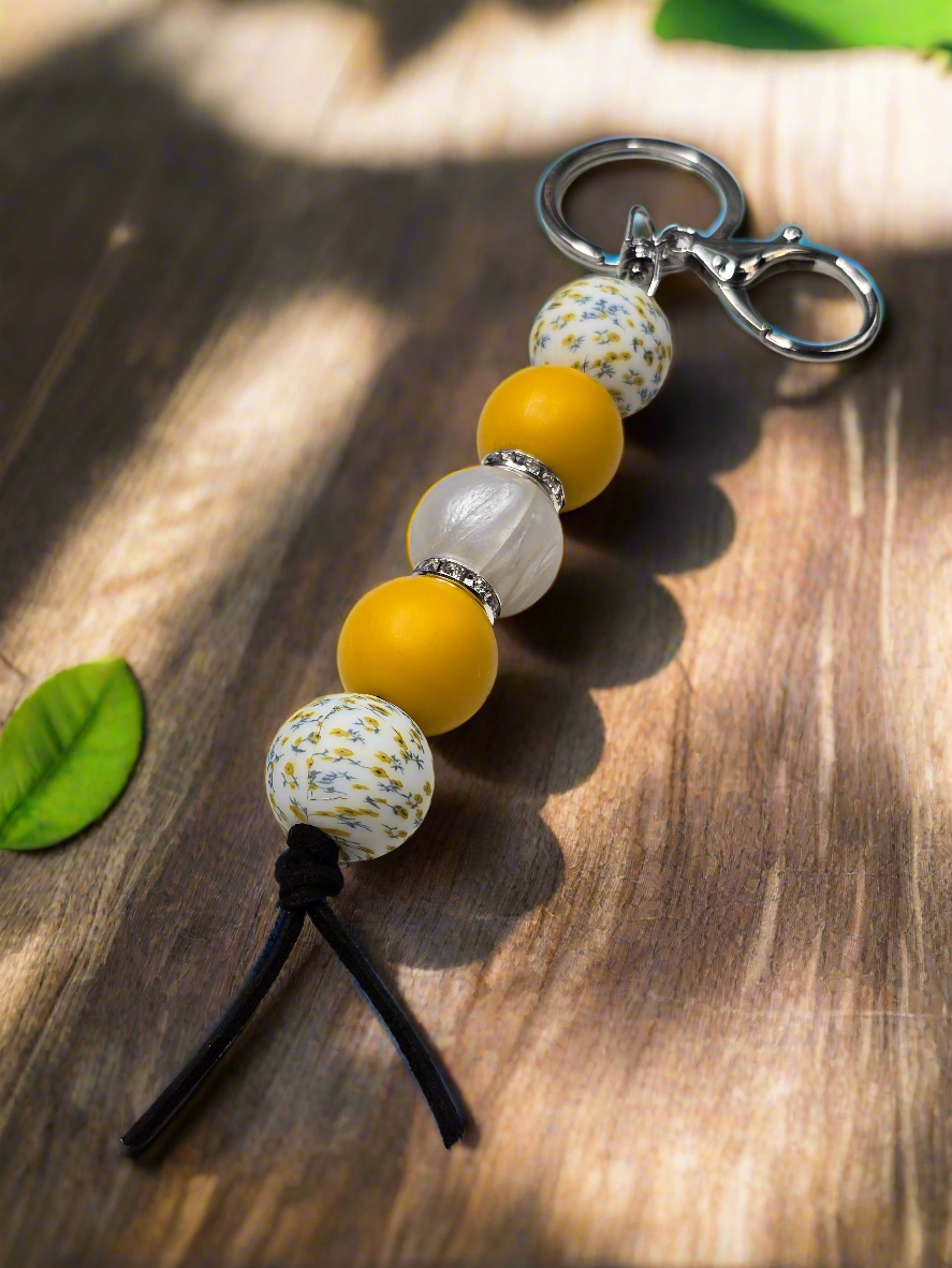 Mimosa Prairie Floral Silicone Beaded Keychain