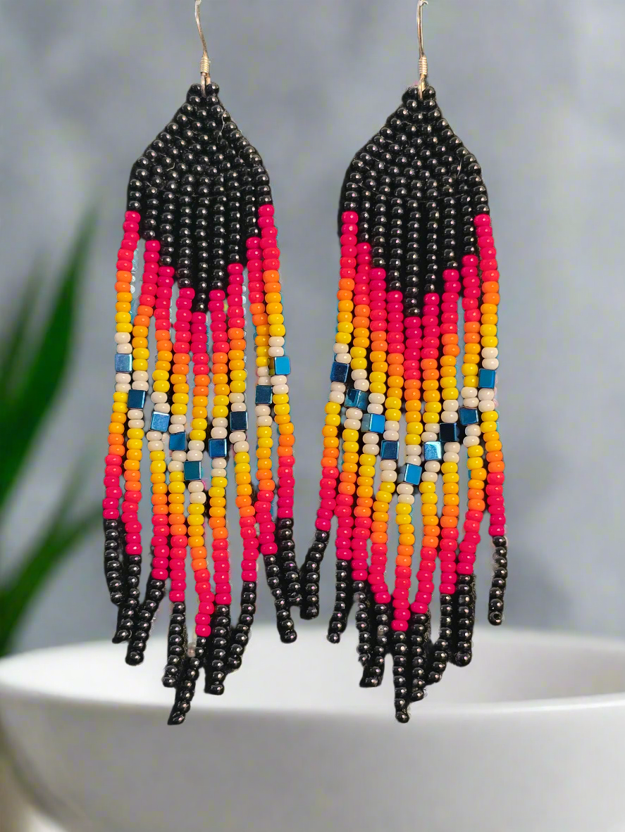 Handmade Fire Inspired Fringe Dangle Earrings