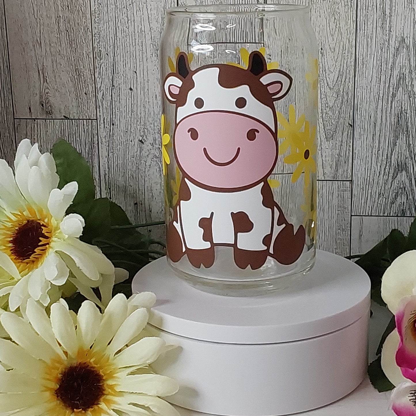 Libbey Cow With Daisy Glass