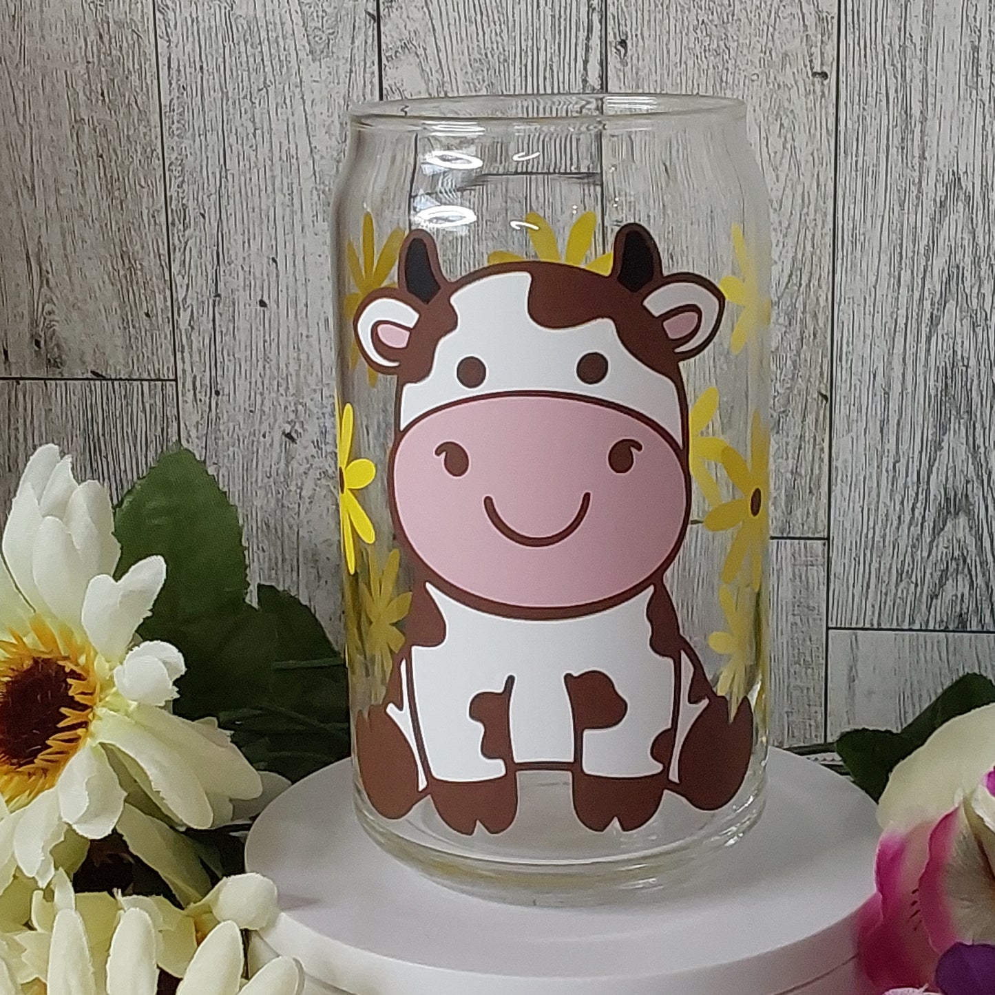 Libbey Cow With Daisy Glass