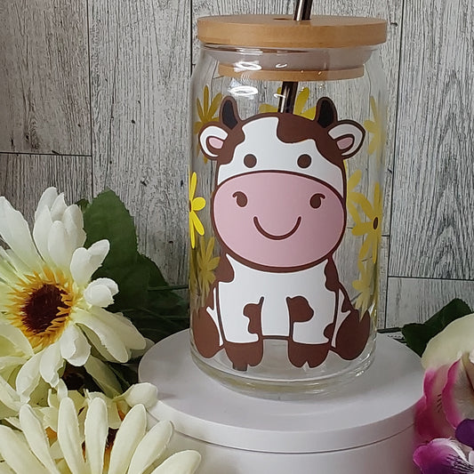 Libbey Cow With Daisy Glass